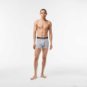 Lacoste 3-Pack Logo Print Jersey Boxers γκρι σκουρο μπλε μπλε | EZ9345071