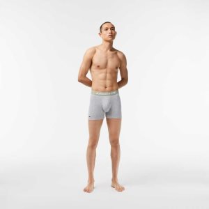 Lacoste 3-Pack Logo Print Jersey Boxers Χακί πρασινο γκρι ασπρα | GE9761284