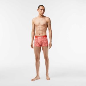 Lacoste 3-Pack Stretch βαμβακερα Printed Trunks πορτοκαλι γκρι ασπρα | KO5687391