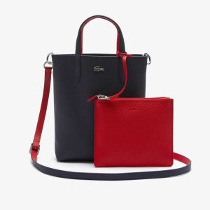 Lacoste Anna Reversible Coated καμβα Tote Bag μπλε σκούρο κοκκινα | JL4670952