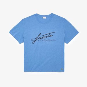 Lacoste Big Fit Signature Print μπλε | ZN2961870