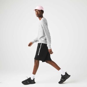 Lacoste Branded Bands βαμβακερα Fleece Blend Shorts μαυρα | YQ1905243