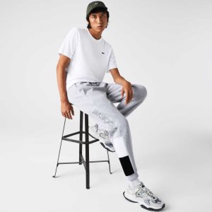 Lacoste Branded Colorblock Fleece Jogging γκρι ασπρα μαυρα | IC2854936