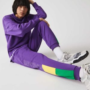 Lacoste Branded Colorblock Fleece Jogging Pants μωβ κίτρινα πρασινο | NY8769154