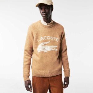 Lacoste Branded Contrast Crocodile Blend Alpaca Μπεζ ασπρα | GY7025896