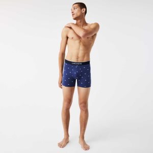 Lacoste Branded waist Long Stretch βαμβακερα Boxer Brief 3-Pack σκουρο μπλε μπλε γκρι κοκκινα | IC0462798