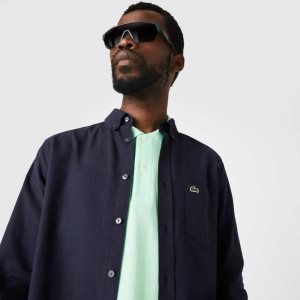 Lacoste Buttoned Collar Oxford βαμβακερα σκουρο μπλε μπλε | UE2891745