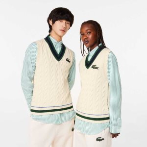 Lacoste Cable Knit Vest in Organic βαμβακερα ασπρα | NP4839217