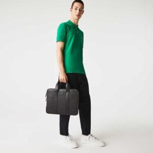 Lacoste Chantaco Pique δερματινα Extra Slim Computer μαυρα | YG6790435