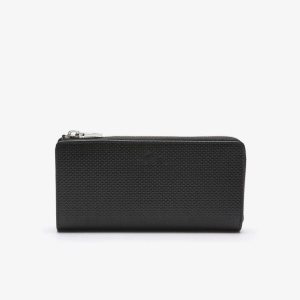 Lacoste Chantaco Zippered Matte Pique δερματινα Wallet μαυρα | VL7502149