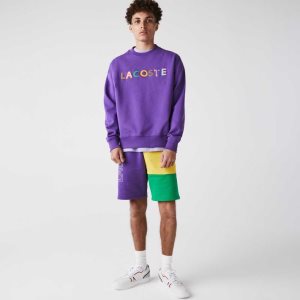 Lacoste Colorblock Fleece Bermuda Shorts μωβ κίτρινα πρασινο | TJ1072498