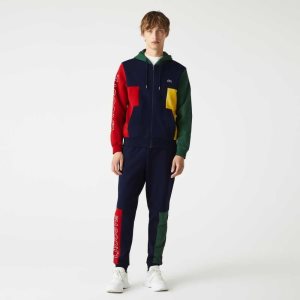 Lacoste Colorblock Zippered Fleece Hoodie σκουρο μπλε μπλε κοκκινα πρασινο κίτρινα | JO4620873