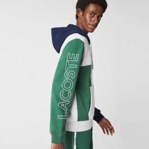 Lacoste Colorblock Zippered Fleece Hoodie γκρι πρασινο σκουρο μπλε μπλε μπλε | UM7062953
