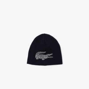 Lacoste Contrast Crocodile Reversible Beanie σκουρο μπλε μπλε γκρι | WH9487530