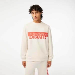 Lacoste Contrast Logo Print Fleece Sweatshirt Μπεζ | XI6475138