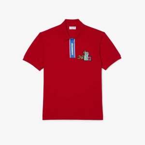 Lacoste Contrast Placket And Crocodile Badge κοκκινα | LE9081367