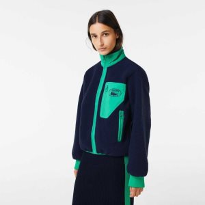 Lacoste Contrast Print Sherpa Fleece σκουρο μπλε μπλε πρασινο | TP8736459