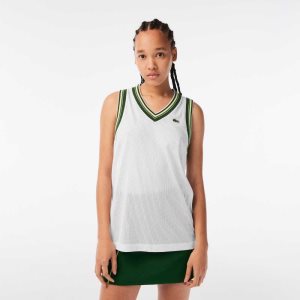 Lacoste Contrast V Neck Tank ασπρα | MQ9283065