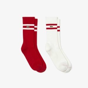 Lacoste Contrast Ριγέ Πλευρωτός Knit κοκκινα ασπρα | DM0716584