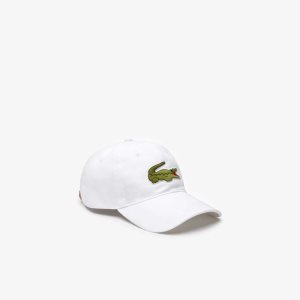 Lacoste Contrast λουρακια And Oversized Crocodile βαμβακερα ασπρα | MC6128475