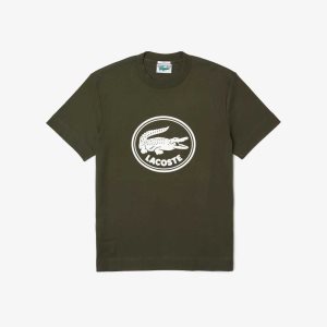 Lacoste Crew Neck 3D Printed logo βαμβακερα Χακί πρασινο | MV5942736