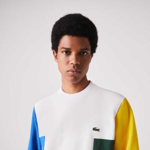 Lacoste Crew Neck Colorblock βαμβακερα Fleece ασπρα μπλε κίτρινα πρασινο | EZ6572418