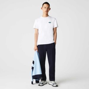 Lacoste Crew Neck Colored Crocodiles Organic βαμβακερα ασπρα | TN4269135