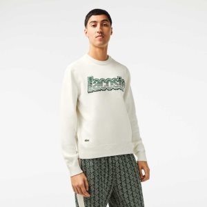 Lacoste Crew Neck Jersey ασπρα πρασινο | NX4063985