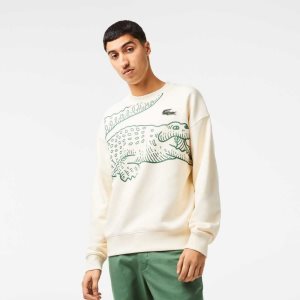 Lacoste Crew Neck Loose Fit Croc Print ασπρα | YI6947203