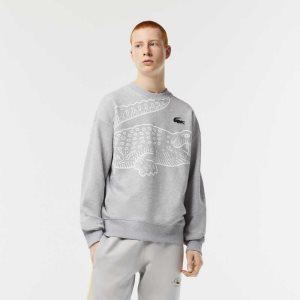 Lacoste Crew Neck Loose Fit Croc Print γκρι | YI6309148