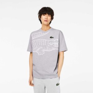 Lacoste Crew Neck Loose Fit Crocodile Print γκρι | DK8259301