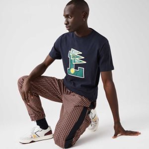 Lacoste Crew Neck Pennants L Badge βαμβακερα σκουρο μπλε μπλε | US7459120