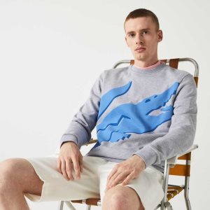 Lacoste Crew Neck Print Organic βαμβακερα Fleece γκρι | TB8496731