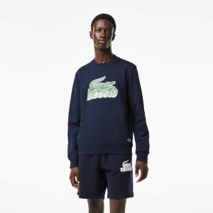 Lacoste Crew Neck Unbrushed Fleece Sweatshirt σκουρο μπλε μπλε | JW4725360