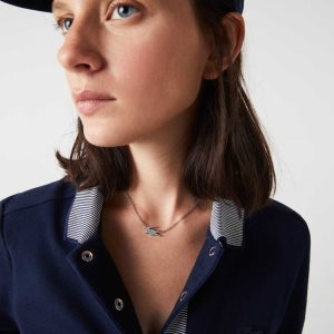 Lacoste Crocodile Necklace ασημι | ZP2039465