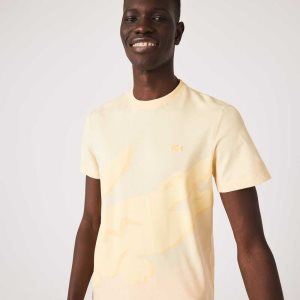 Lacoste Crocodile Print Crew Neck Stretch Organic βαμβακερα κίτρινα | CR5760284