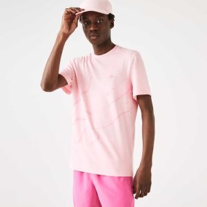 Lacoste Crocodile Print Crew Neck Stretch Organic βαμβακερα ροζ | SZ7264910