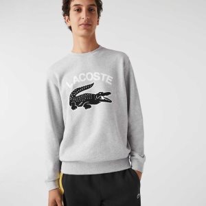 Lacoste Crocodile Print Crew Neck γκρι | GE6049783