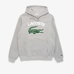Lacoste Crocodile Print Hoodie γκρι ασπρα πρασινο | FD1083562