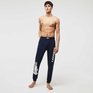 Lacoste Crocodile Print Stretch βαμβακερα Pajama Pants σκουρο μπλε μπλε ασπρα | EF6359147