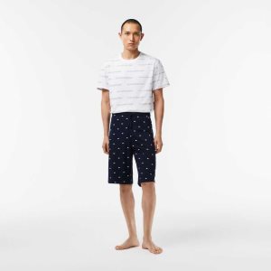Lacoste Crocodile Print βαμβακερα Jersey Pajama σκουρο μπλε μπλε ασπρα | LZ8706412