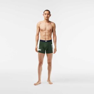 Lacoste Crocodile waist Long Stretch βαμβακερα Boxer Brief 3-Pack πρασινο σκουρο μπλε μπλε ασπρα | BZ9708234