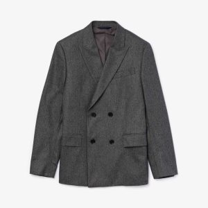 Lacoste Double-Breasted Chevron Virgin Μαλλί And Cashmere Blazer γκρι γκρι | UK0178365
