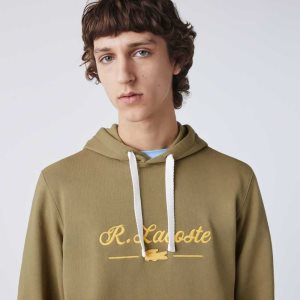 Lacoste Embroidered Lettering Κουκουλοφόρος βαμβακερα Fleece Χακί πρασινο | LP0281463