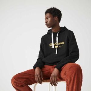 Lacoste Embroidered Lettering Κουκουλοφόρος βαμβακερα Fleece μαυρα | OS6743102