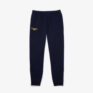 Lacoste Embroidered Signature βαμβακερα Fleece Jogging σκουρο μπλε μπλε | PY4026875
