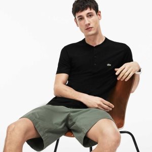 Lacoste Henley Neck Pima βαμβακερα Jersey μαυρα | BL7105634
