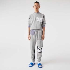 Lacoste Heritage Destructured Branding βαμβακερα Fleece Jogging γκρι | NZ5891320
