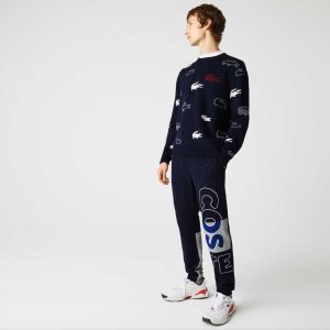 Lacoste Heritage Destructured Branding βαμβακερα Fleece Jogging σκουρο μπλε μπλε | YN7528401