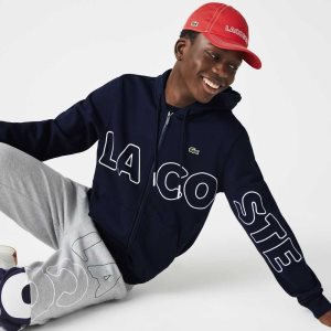 Lacoste Heritage Print Zippered βαμβακερα Fleece Hoodie σκουρο μπλε μπλε | TI2159760